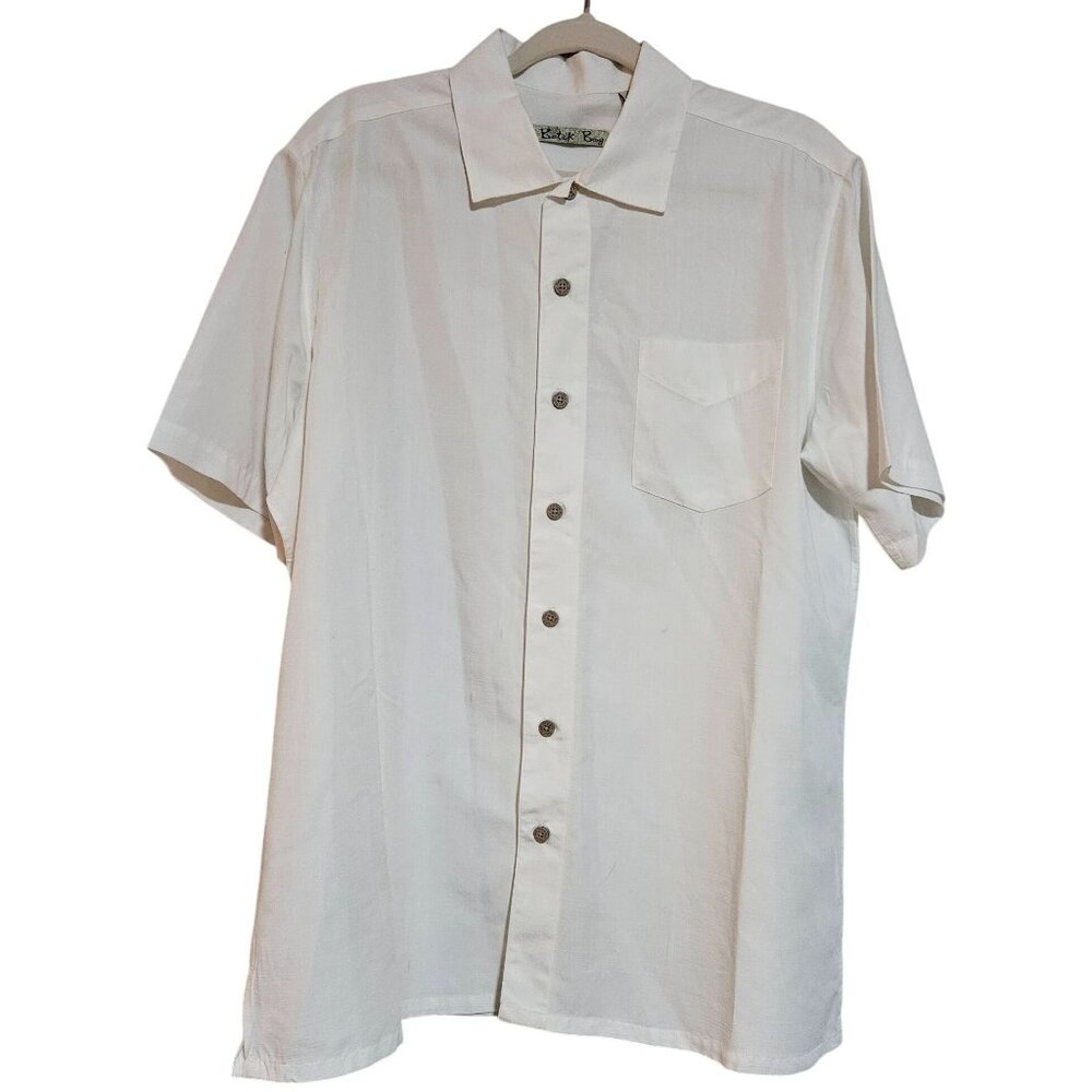 BATCK BAY Mens White Short Sleeve Button-Up Shirt L Rayon/Poly Blend Pocket Ligh